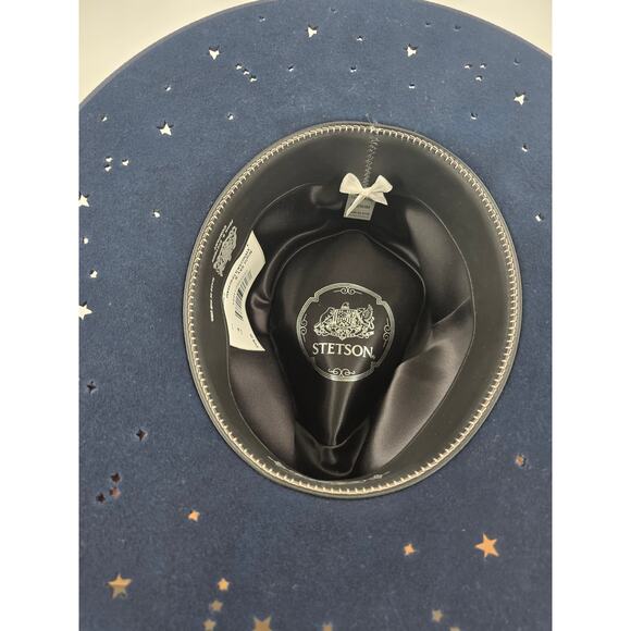 Stetson Night Sky Fedora Navy Star Cutouts Wide Brim Feather Seeker Collection main image 9